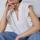 SunriseCC Frill SS V-Top - Off white