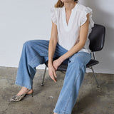 SunriseCC Frill SS V-Top - Off white