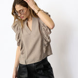 CallumCC Lace Frill V-Top - Taupe