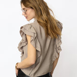 CallumCC Lace Frill V-Top - Taupe