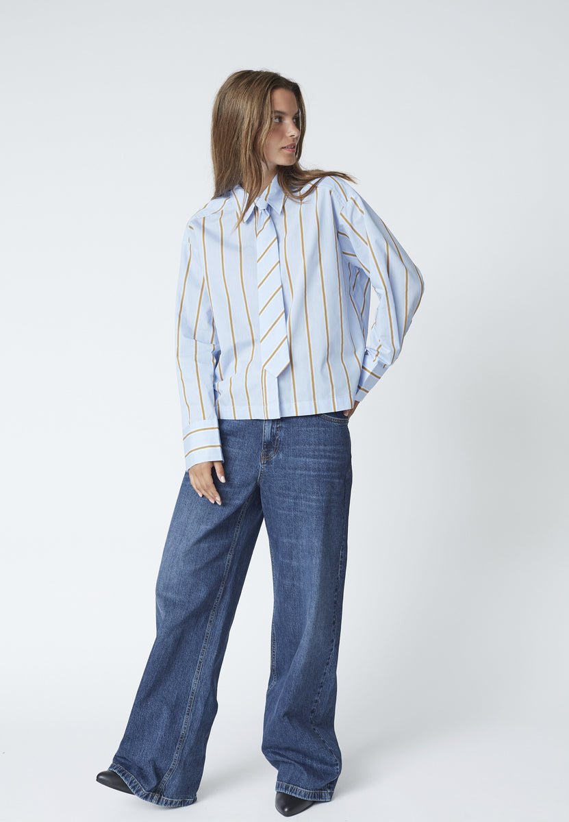 AmoraCC Stripe Tie Shirt - Pale Blue - Co'couture