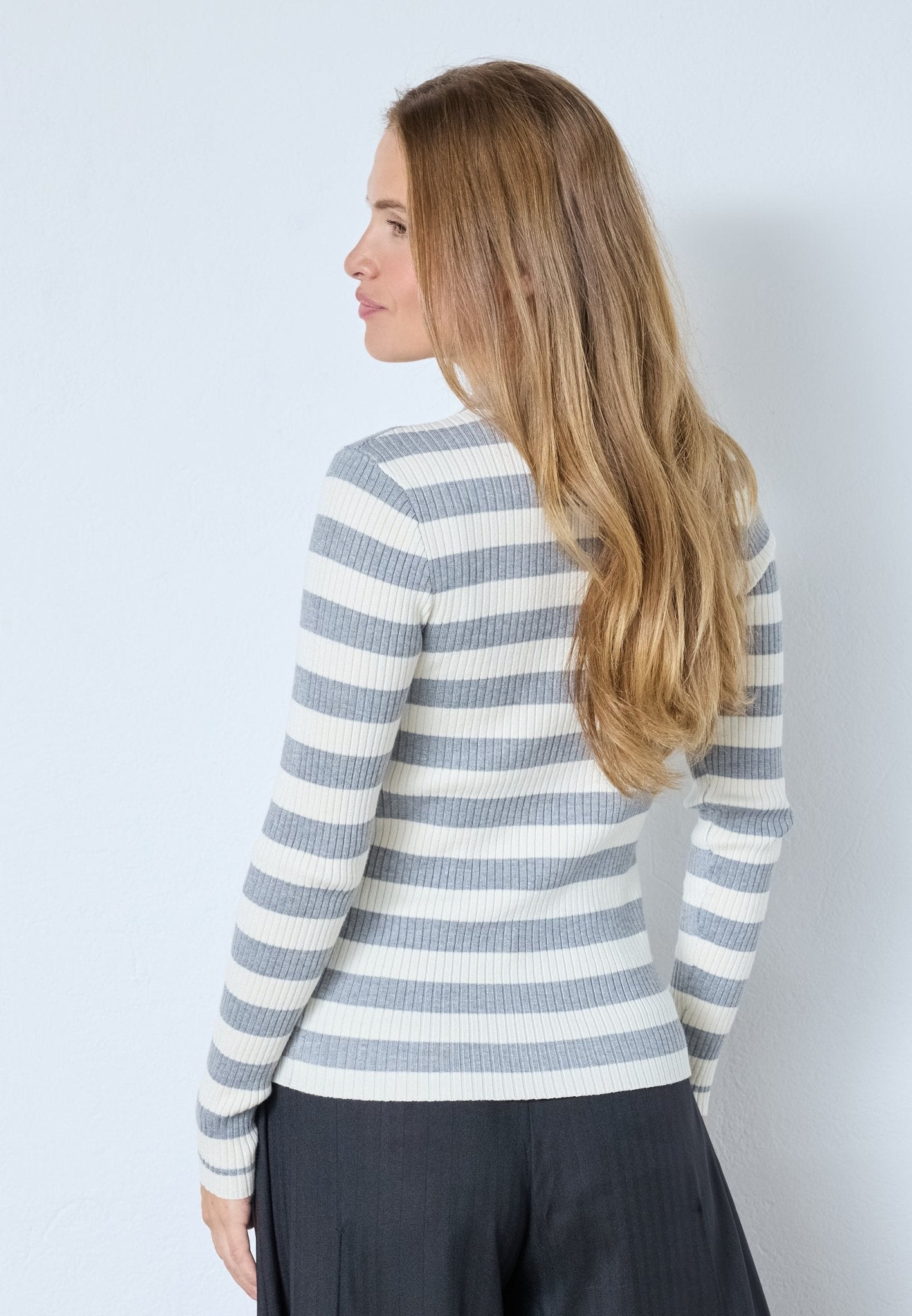 BonnyCC Stripe L/S Polo Knit - Light Grey - Co'couture