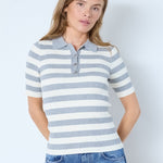 BonnyCC Stripe S/S Polo Knit - Light Grey - Co'couture