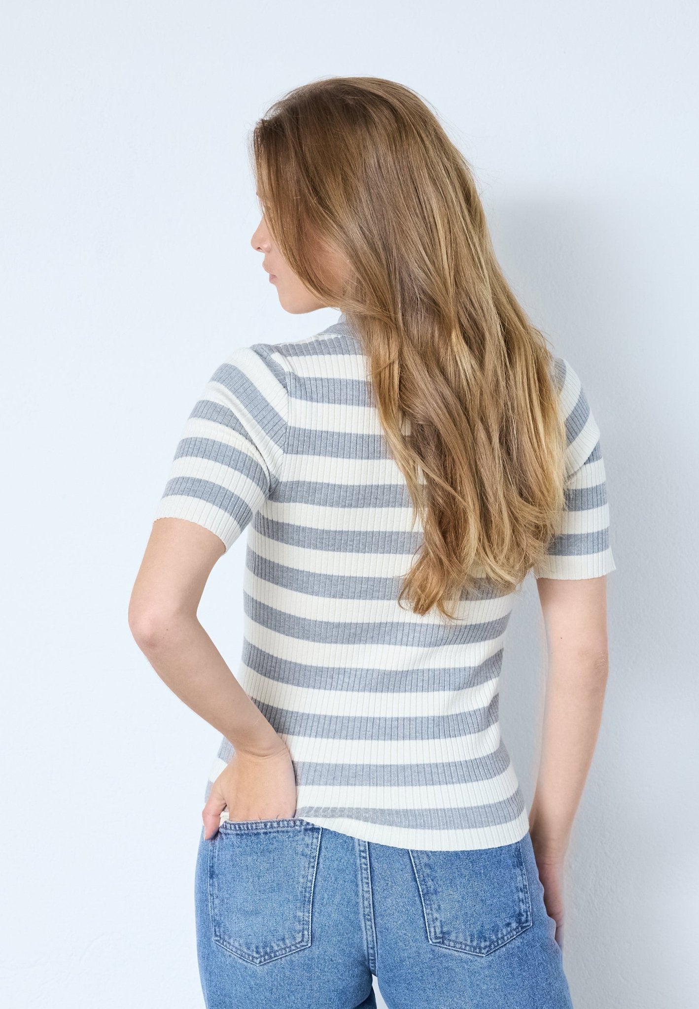 BonnyCC Stripe S/S Polo Knit - Light Grey - Co'couture