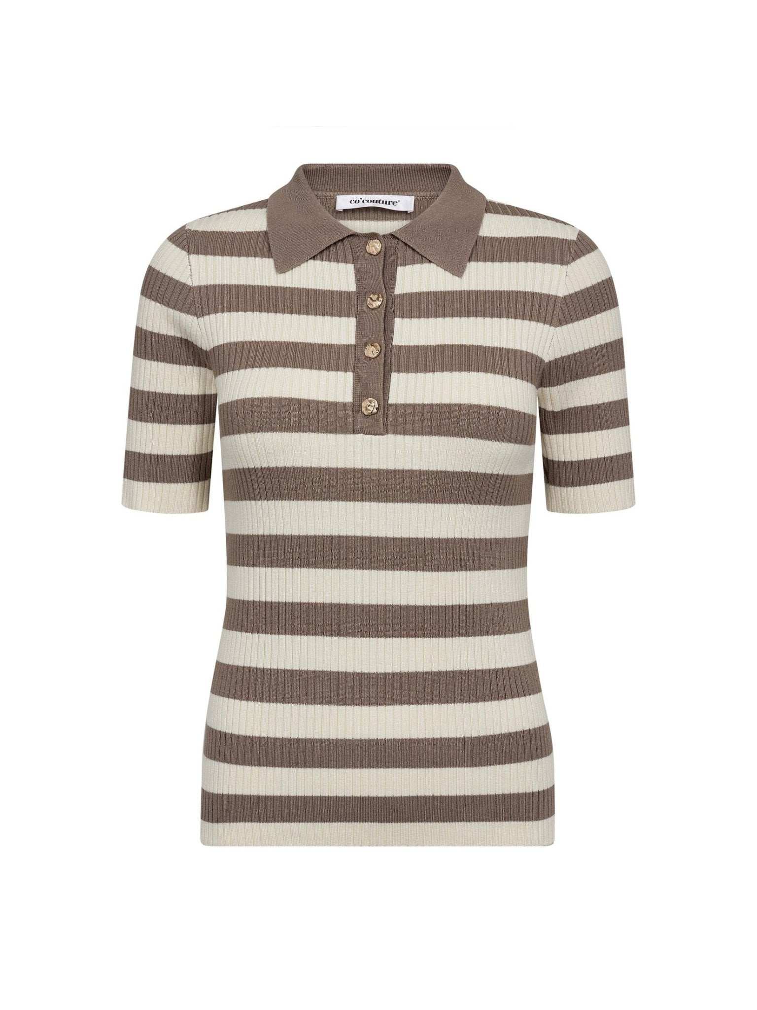 BonnyCC Stripe S/S Polo Knit - Walnut - Co'couture