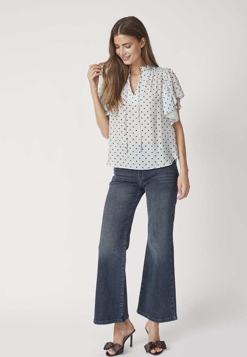 DionneCC Dot SS Frill Top - Pale Blue - Co'couture