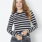 GrannyCC Rib Emb LS Blouse - OffWhite - Black - Co'couture