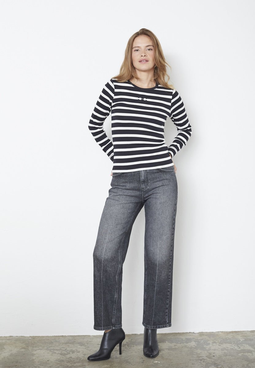 GrannyCC Rib Emb LS Blouse - OffWhite - Black - Co'couture