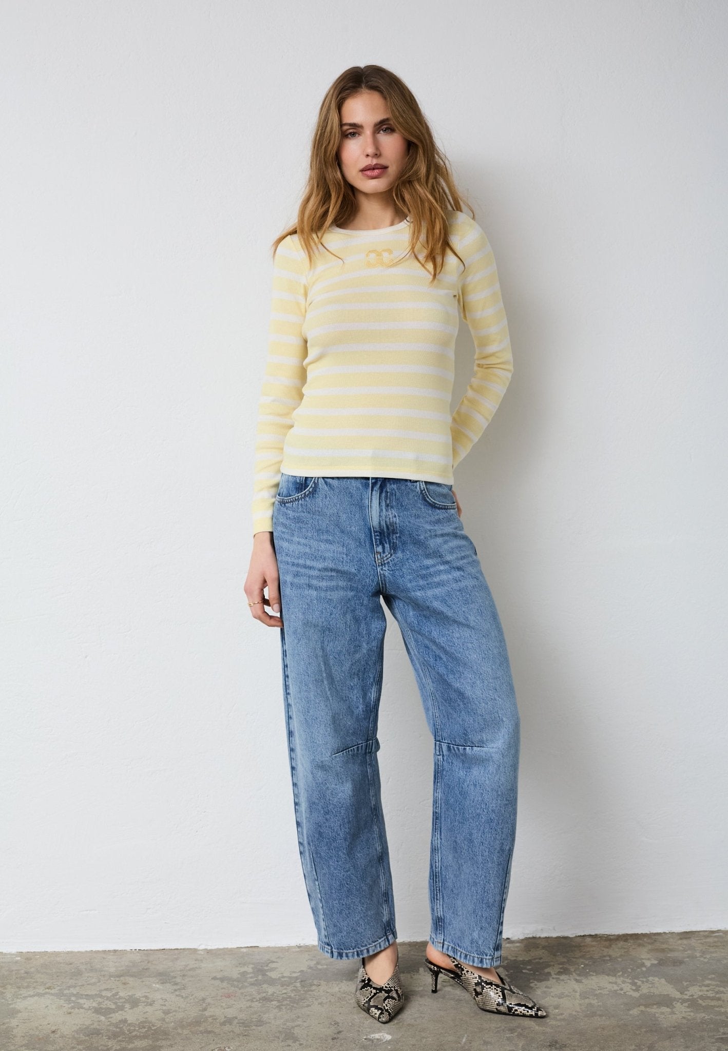 GrannyCC Rib Emb LS Blouse - OffWhite/Pastel Yellow - Co'couture