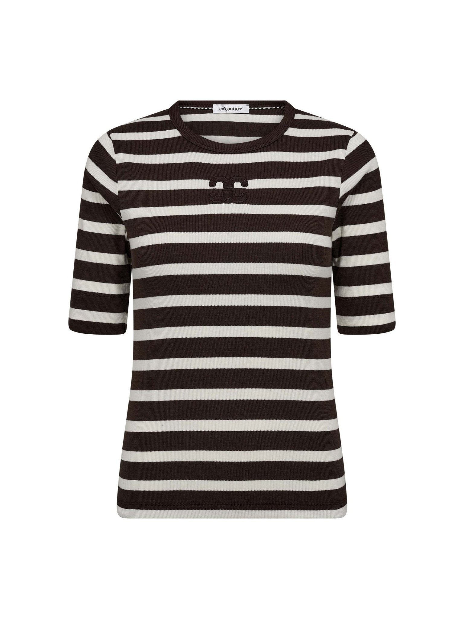 GrannyCC Rib Emb SS T-shirt - OffWhite/DarkBrown - Co'couture
