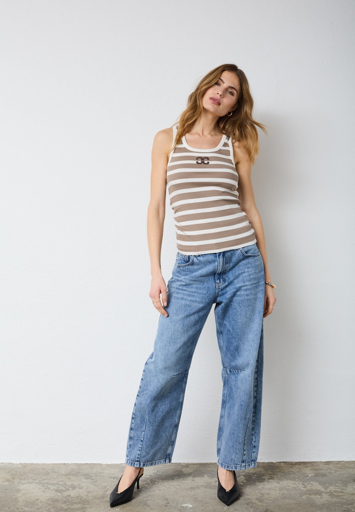 GrannyCC Rib Emb. Tank Top - OffWhite/Walnut - Co'couture