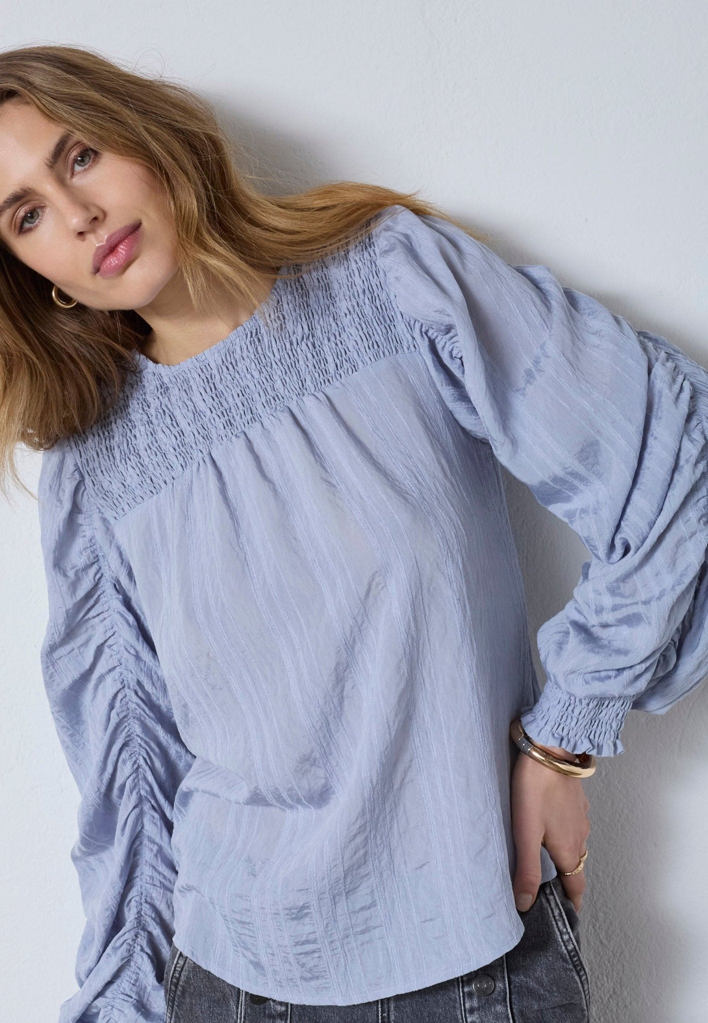 KesiCC Drape Sleeve Blouse - Pale Blue - Co'couture