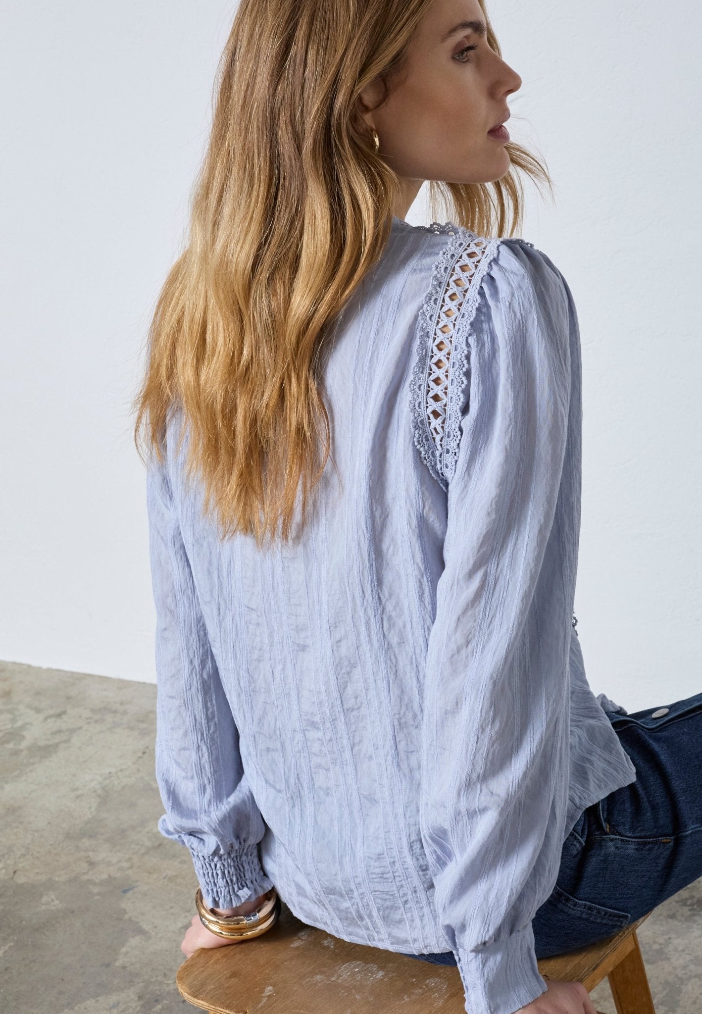 KesiCC Lace V - Shirt - Pale Blue - Co'couture