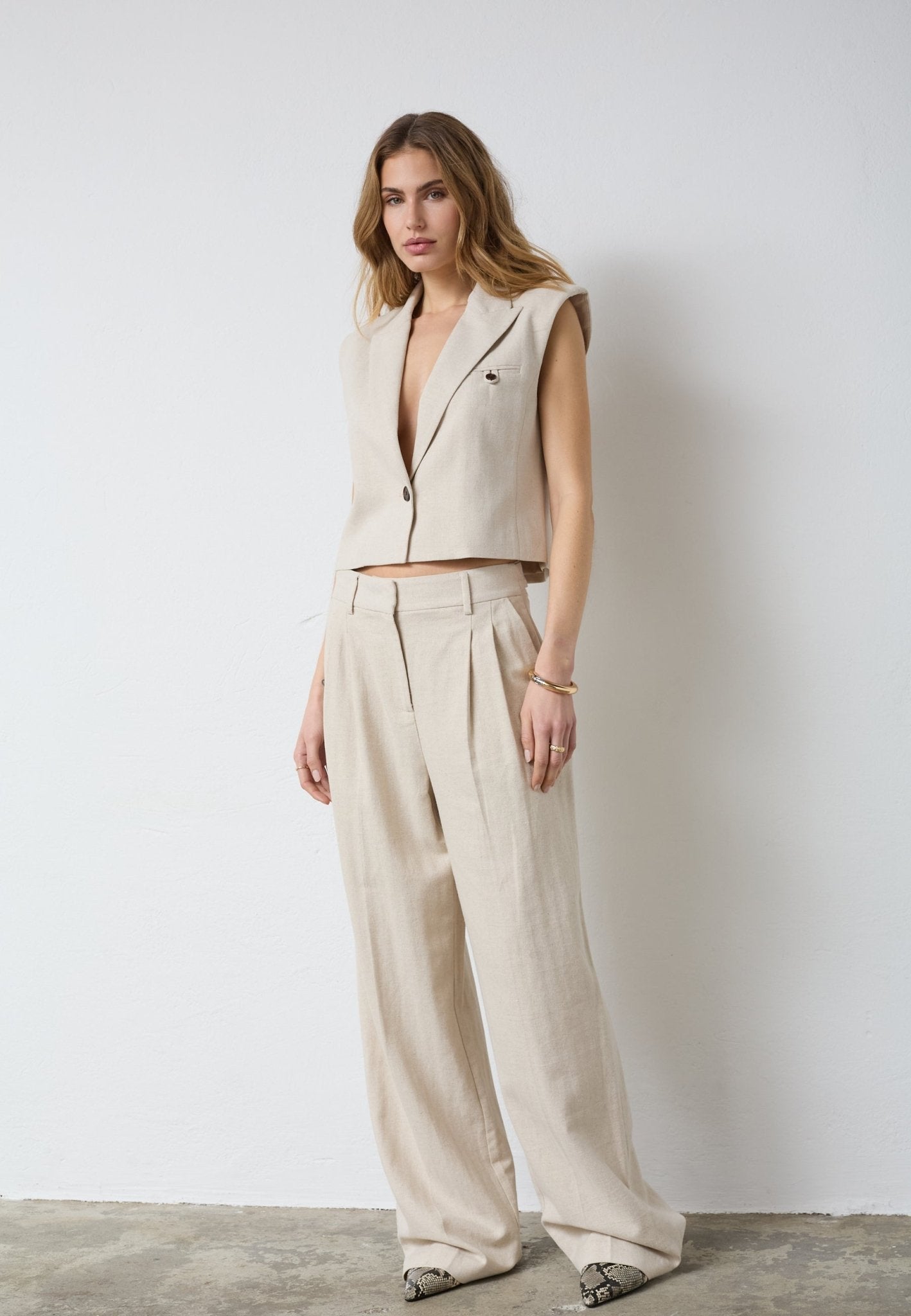 LeenaCC Linen Pleat LL Pant - Bone - Co'couture