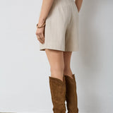 LeenaCC Linen Pleat Shorts - Bone - Co'couture