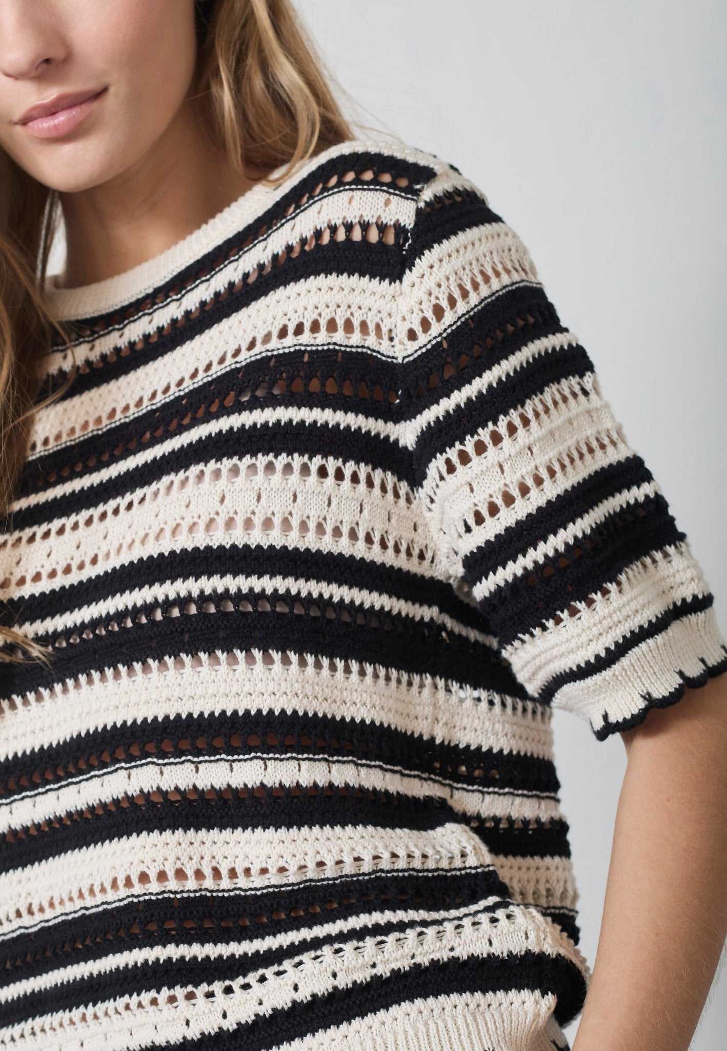 OdetteCC Stripe SS O - Knit - OffWhite - Black - Co'couture