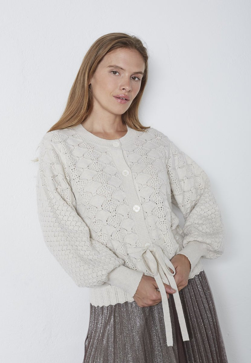 RowCC Pointelle Tie Cardigan - Ivory - Co'couture