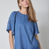TillyCC Emb SS Blouse - Denim blue - Co'couture