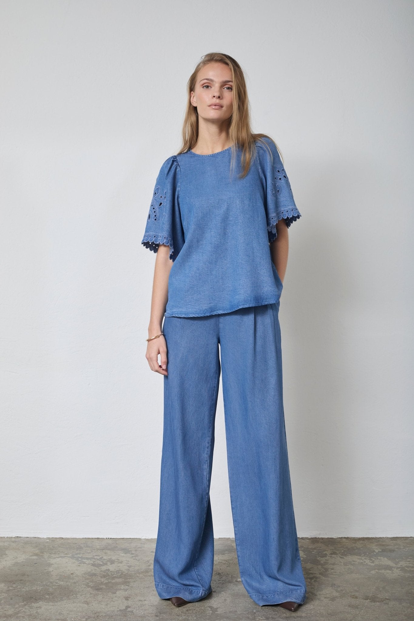 TillyCC Emb SS Blouse - Denim blue - Co'couture