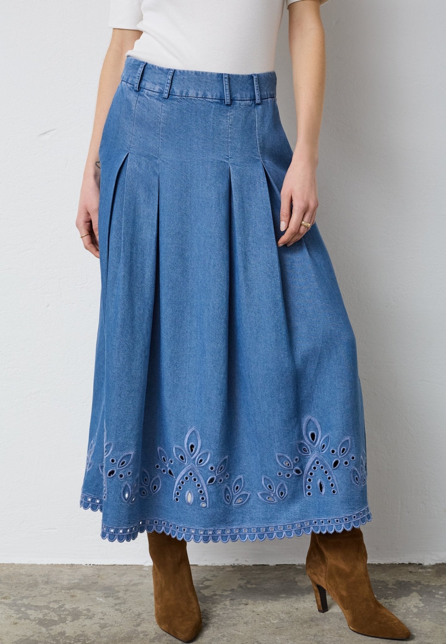 TillyCC Pleat Emb Skirt - Denim blue - Co'couture
